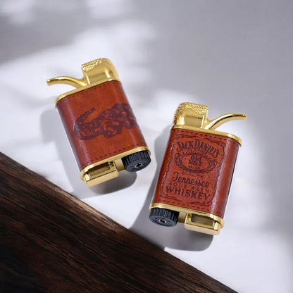 🔥 Antique Whiskey Leather Jet Flame Lighter – Refillable