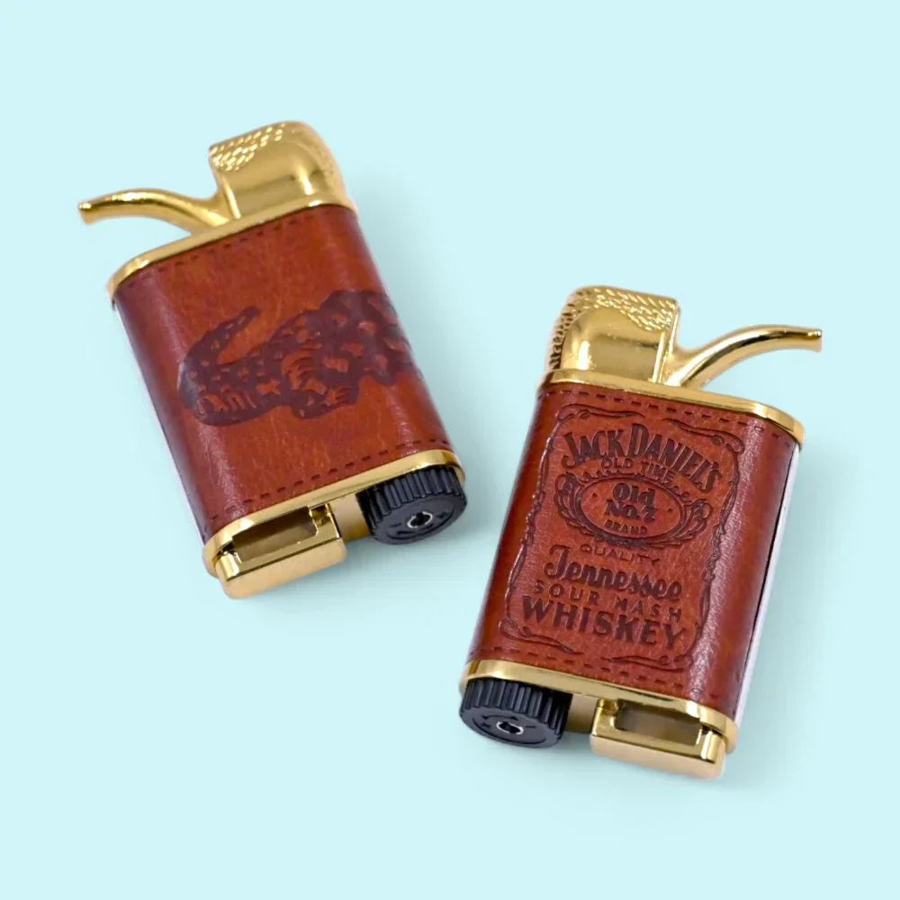 🔥 Antique Whiskey Leather Jet Flame Lighter – Refillable