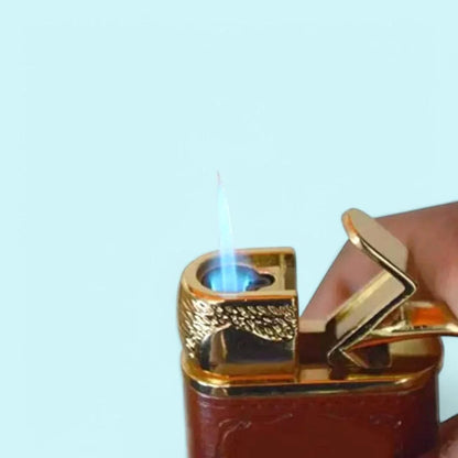🔥 Antique Whiskey Leather Jet Flame Lighter – Refillable